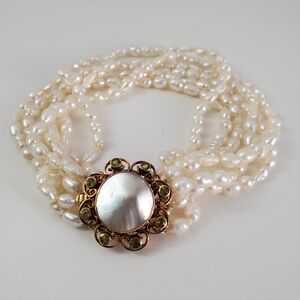 Antique 14K Gold Pearl Victorian Charm Clasp Bracelet